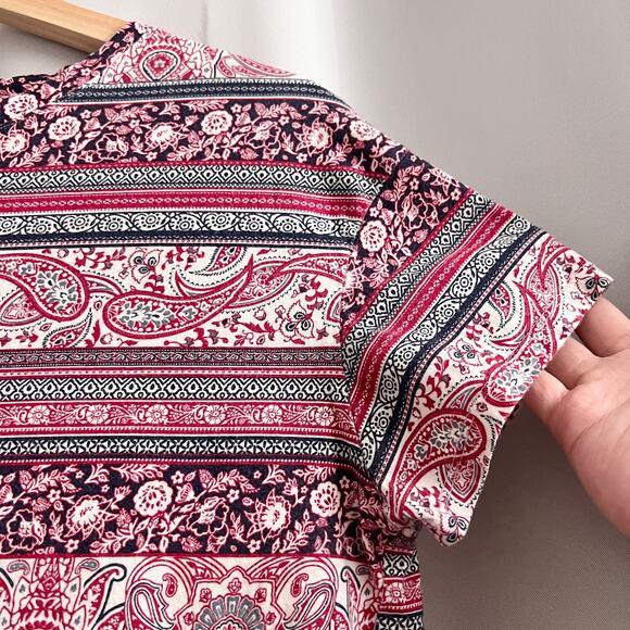 Zara Trafaluc MEDIUM Red Paisley Striped Floral Crop Tee Shirt T-Short Top - Picture 5 of 8